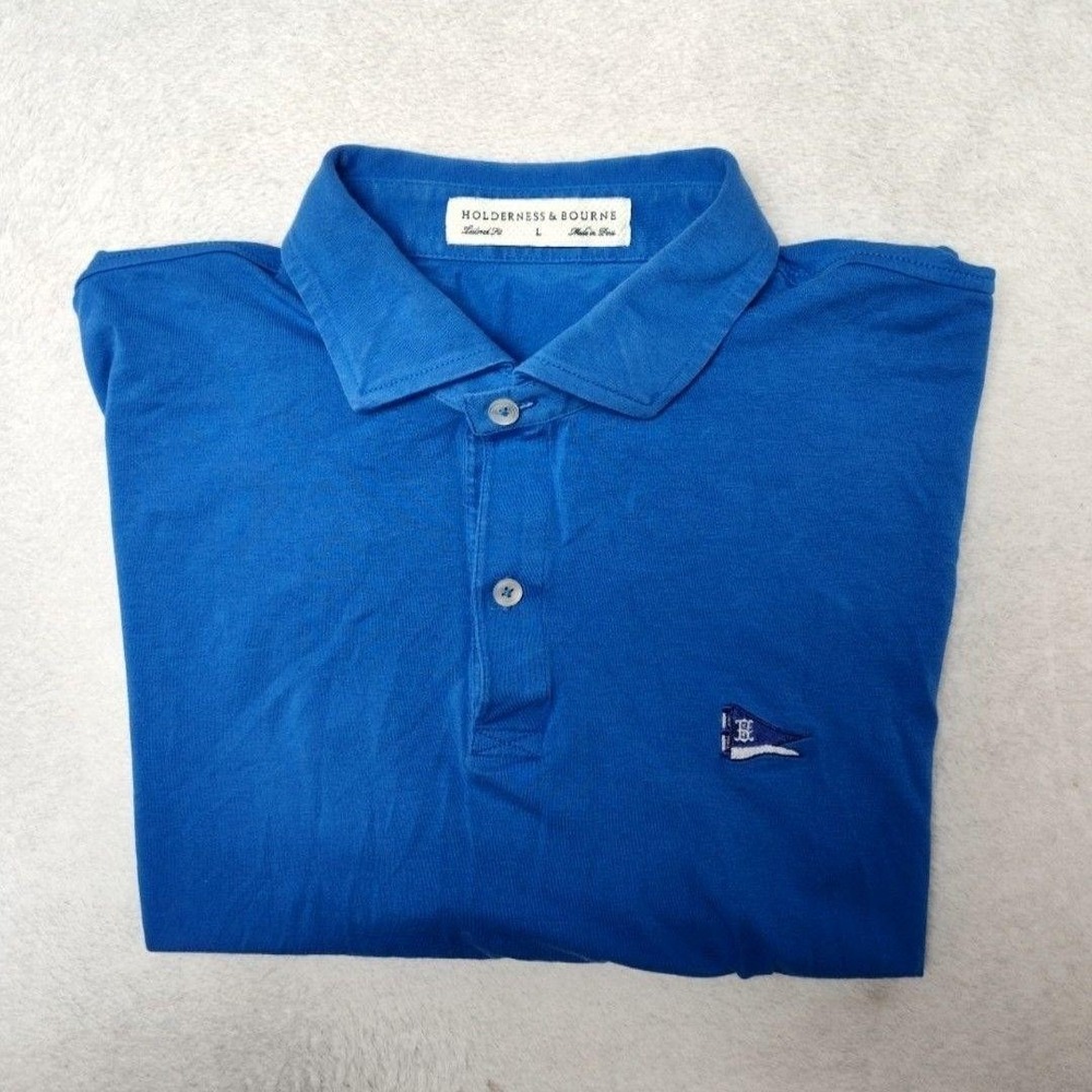 Holderness & Bourne Polo Shirt Mens L Blue The Scott Tailored Fit Oxford HB2027